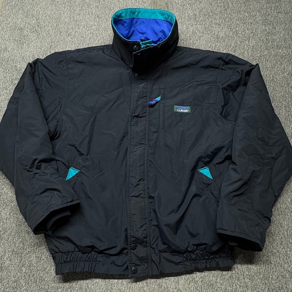 Vintage LL Bean Thinsulate Jacket Mens XL Black Teal Blue Made in USA 90s Bomber